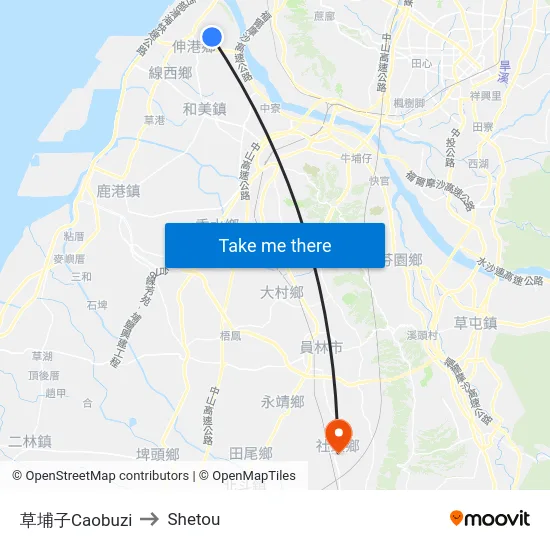 草埔子Caobuzi to Shetou map