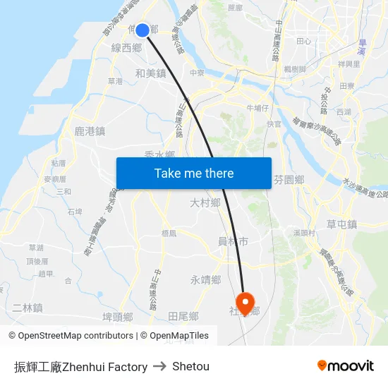 振輝工廠Zhenhui Factory to Shetou map