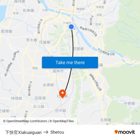 下快官Xiakuaiguan to Shetou map