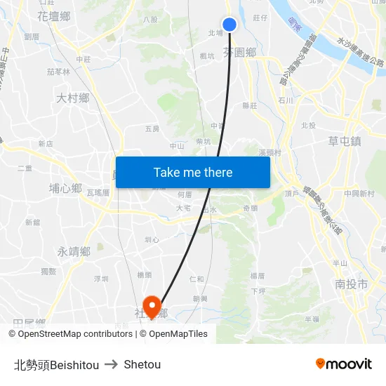 Beishitou to Shetou map