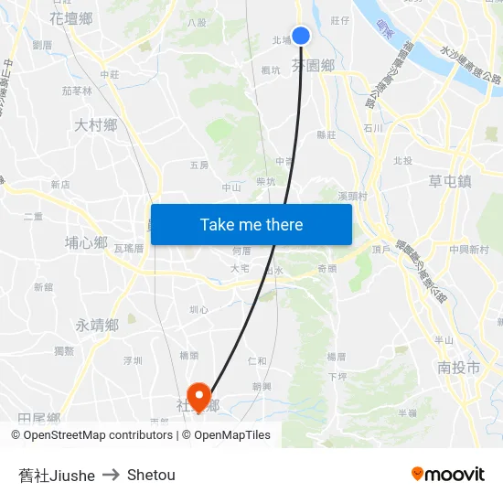 Jiushe to Shetou map