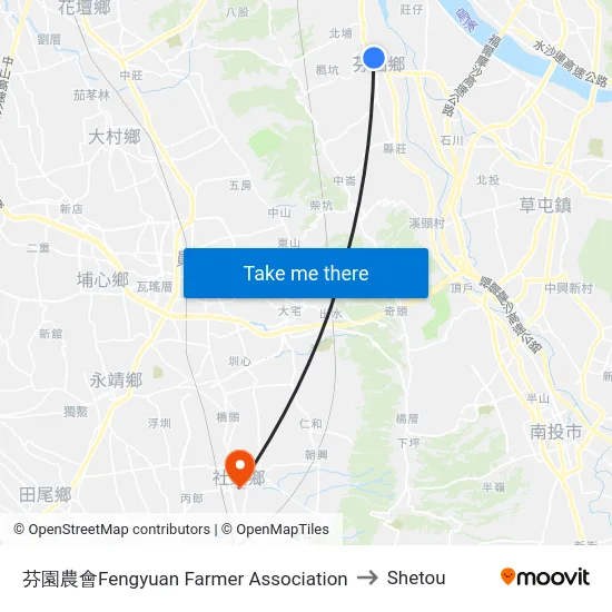芬園農會Fengyuan Farmer Association to Shetou map