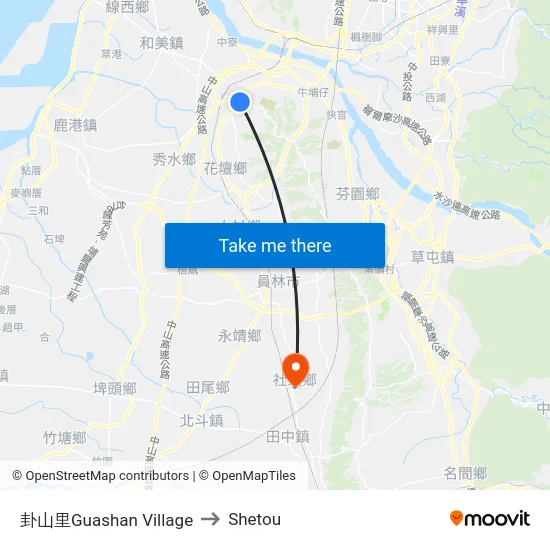 Guashan Village to Shetou map
