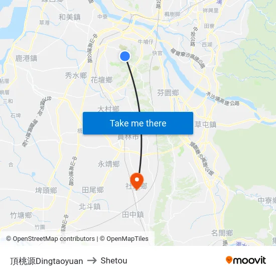 頂桃源Dingtaoyuan to Shetou map