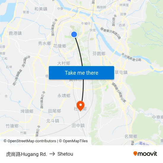 虎崗路Hugang Rd. to Shetou map
