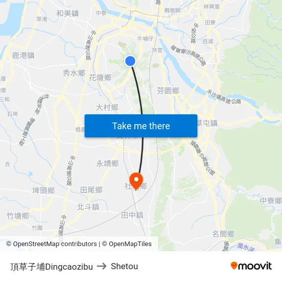 頂草子埔Dingcaozibu to Shetou map
