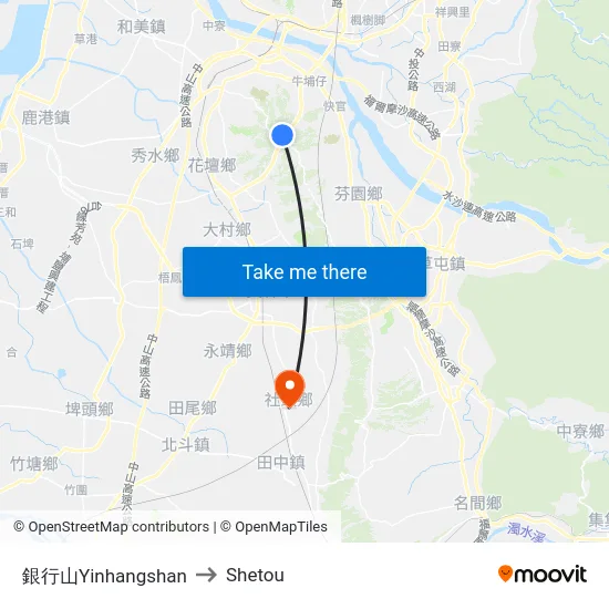 銀行山Yinhangshan to Shetou map