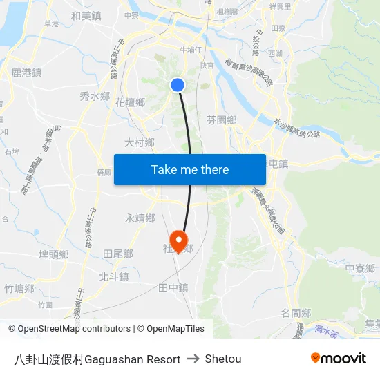 八卦山渡假村Gaguashan Resort to Shetou map
