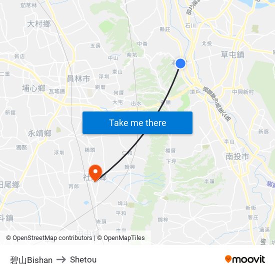 碧山Bishan to Shetou map