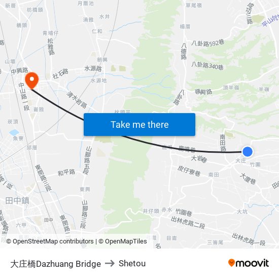 大庄橋Dazhuang Bridge to Shetou map