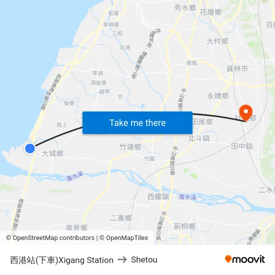 西港站(下車)Xigang Station to Shetou map