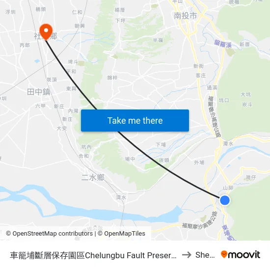 車籠埔斷層保存園區Chelungbu Fault Preservation Park to Shetou map