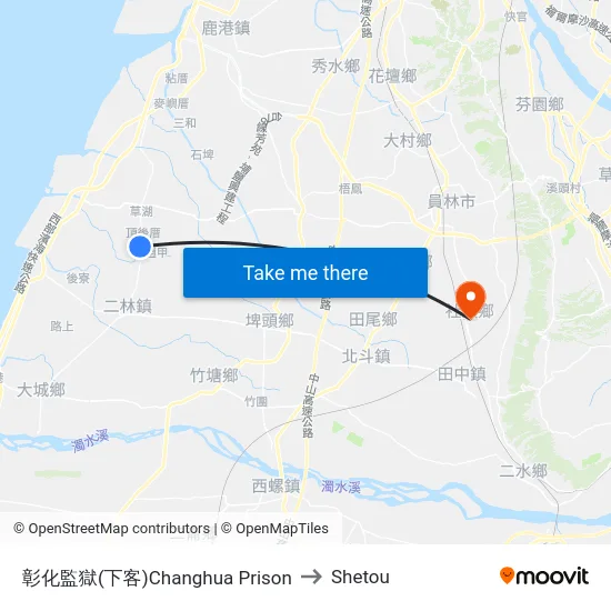 彰化監獄(下客)Changhua Prison to Shetou map