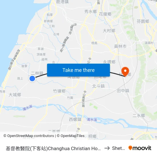 基督教醫院(下客站)Changhua Christian Hospital to Shetou map