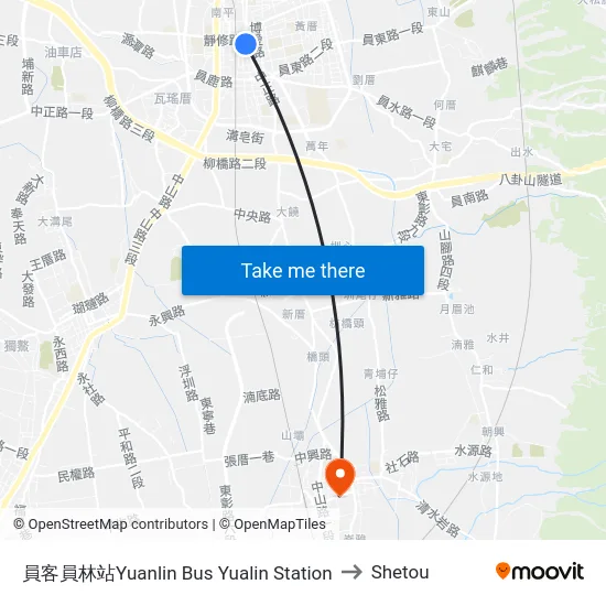員客員林站Yuanlin Bus Yualin Station to Shetou map