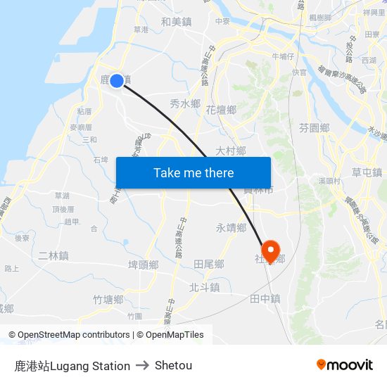 鹿港站Lugang Station to Shetou map