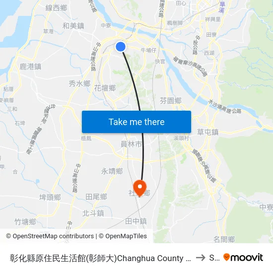 Changhua County Indigenous Peoples Activity Center (National Changhua University of Education) to Shetou map