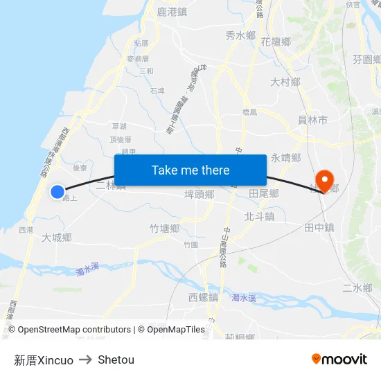 新厝Xincuo to Shetou map