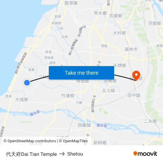 代天府Dai Tian Temple to Shetou map