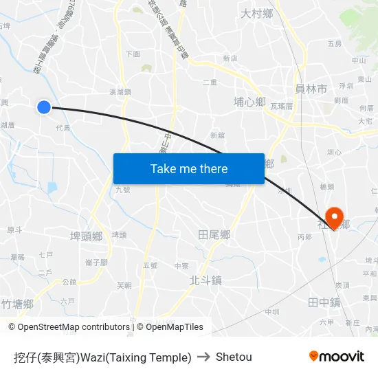 挖仔(泰興宮)Wazi(Taixing Temple) to Shetou map