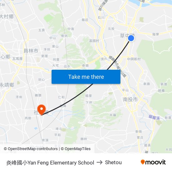 炎峰國小Yan Feng Elementary School to Shetou map