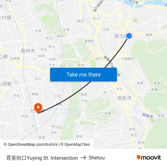 Yuying Street Intersection to Shetou map