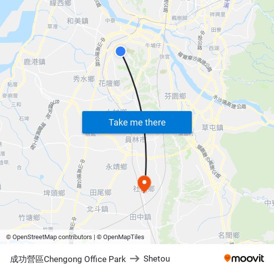 成功營區Chengong Office Park to Shetou map