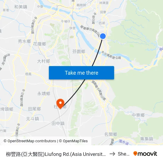 柳豐路(亞大醫院)Liufong Rd.(Asia University Hospital) to Shetou map