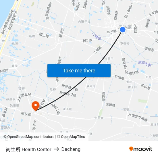 衛生所 Health Center to Dacheng map