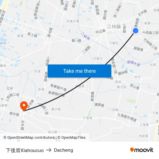 下後厝Xiahoucuo to Dacheng map