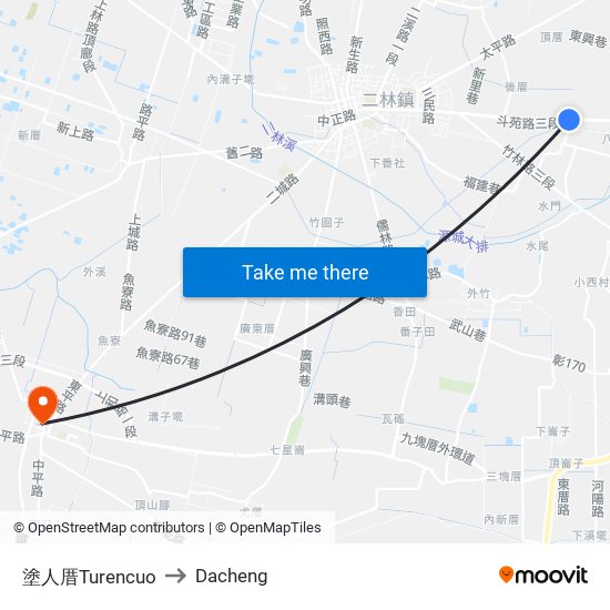 塗人厝Turencuo to Dacheng map