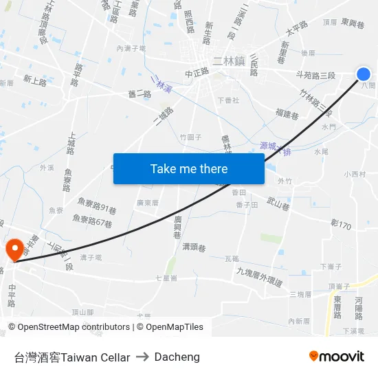 Taiwan Cellar to Dacheng map