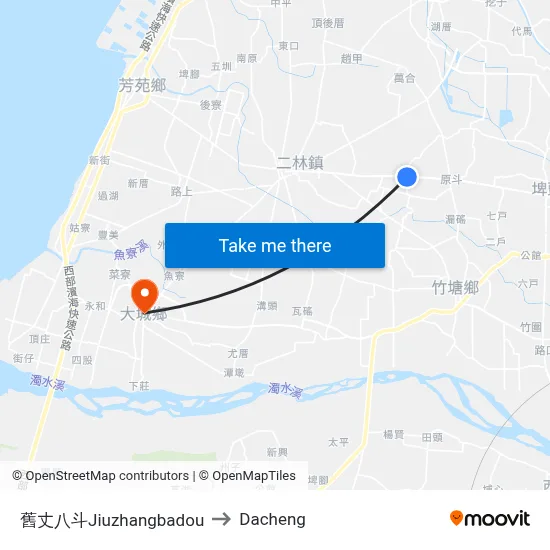 舊丈八斗Jiuzhangbadou to Dacheng map