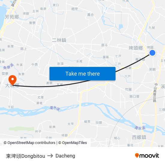 東埤頭Dongbitou to Dacheng map