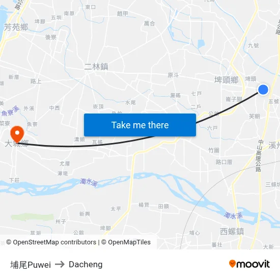 埔尾Puwei to Dacheng map
