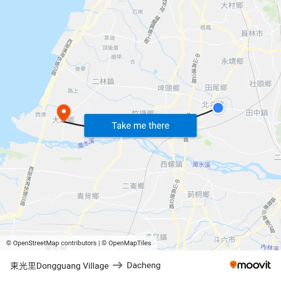 東光里Dongguang  Village to Dacheng map