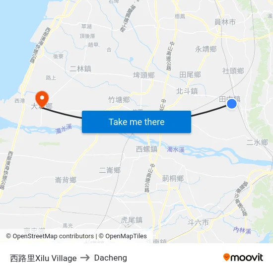 Xilu Village to Dacheng map