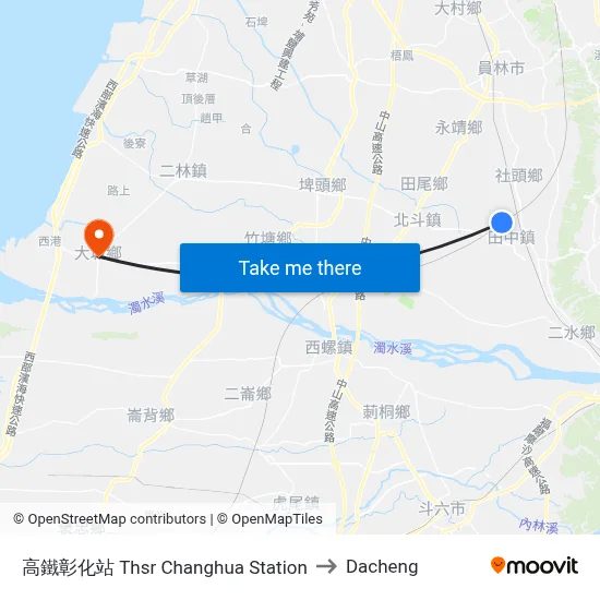 高鐵彰化站 Thsr Changhua Station to Dacheng map