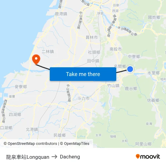 龍泉車站Longquan to Dacheng map