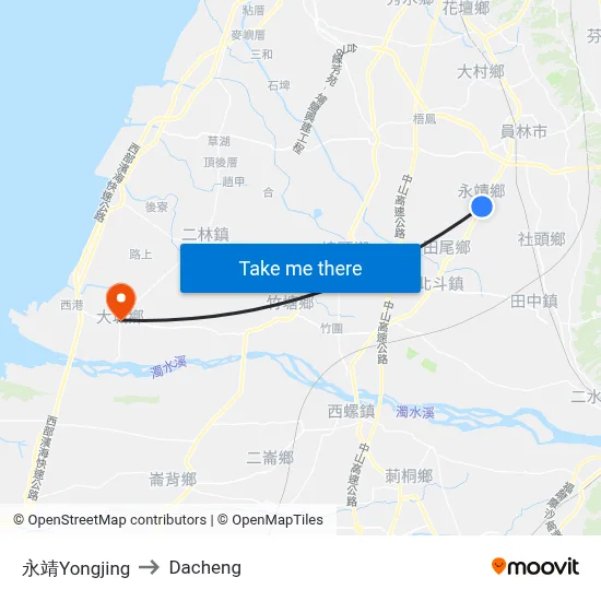 永靖Yongjing to Dacheng map