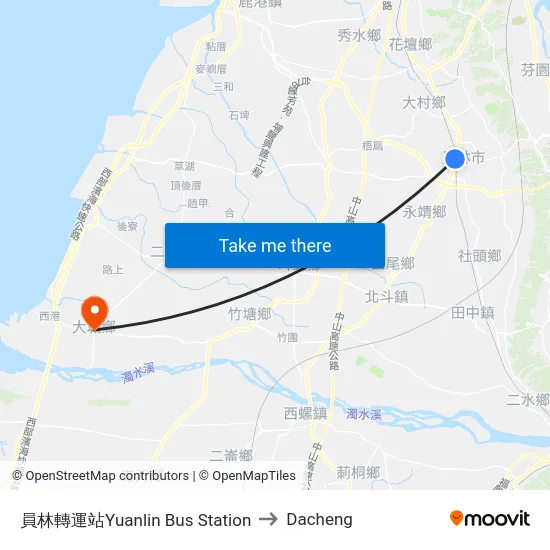 員林轉運站Yuanlin Bus Station to Dacheng map
