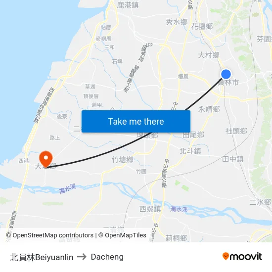 North Yuanlin to Dacheng map