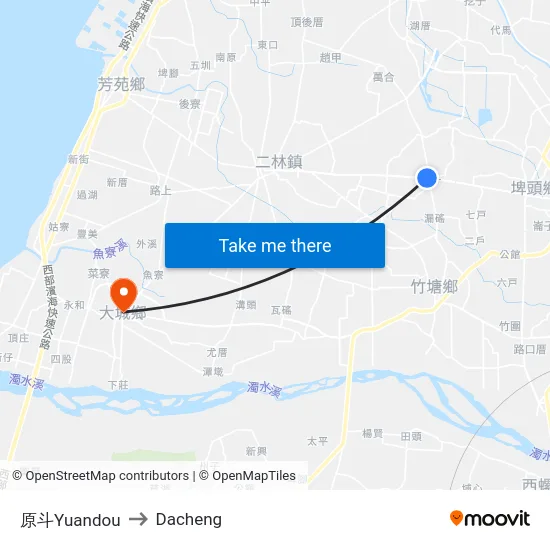 Yuandou to Dacheng map