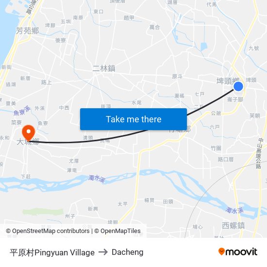 平原村Pingyuan Village to Dacheng map