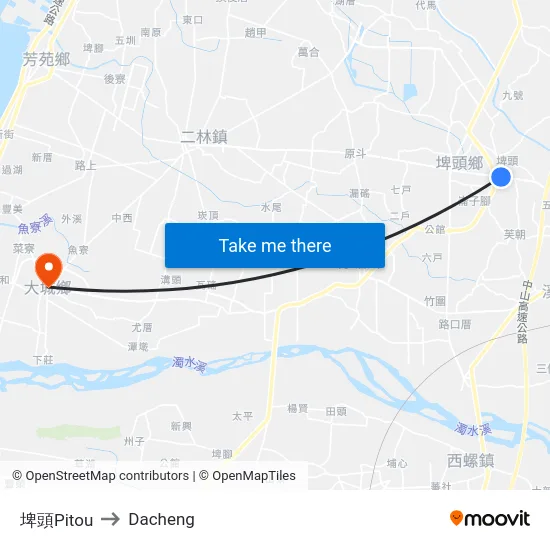 Pitou to Dacheng map