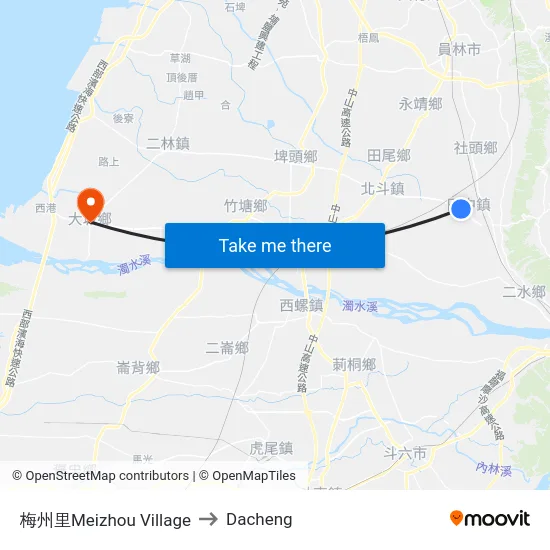 梅州里Meizhou Village to Dacheng map