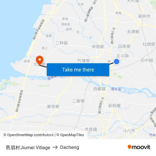 Jiumei Village to Dacheng map