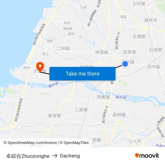 卓綜合Zhuozonghe to Dacheng map
