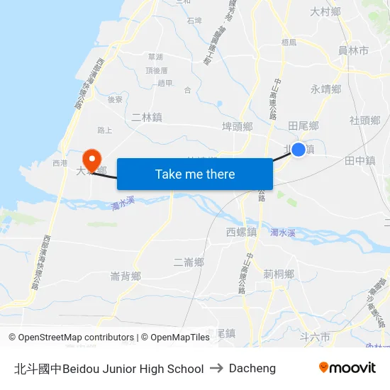 北斗國中Beidou Junior High School to Dacheng map