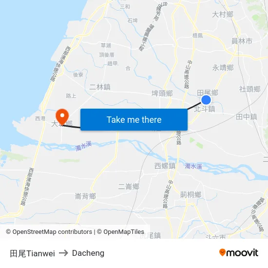 田尾Tianwei to Dacheng map